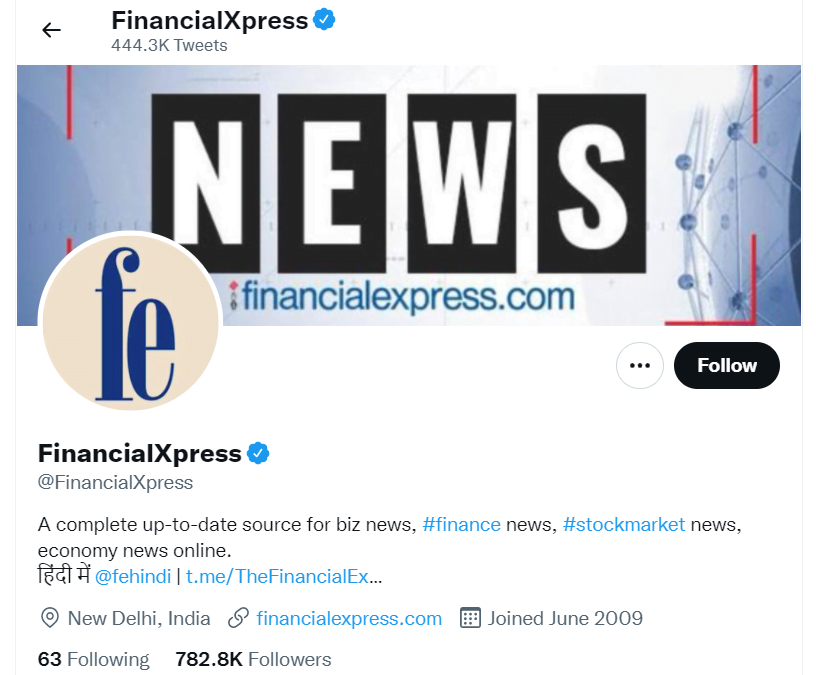FinancialXpress - Twitter Accounts For Indian Stock Market